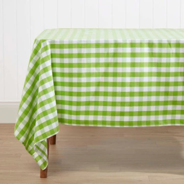 Image of Homescapes Block Check Cotton Gingham Tablecloth, 137cm x 137cm Green