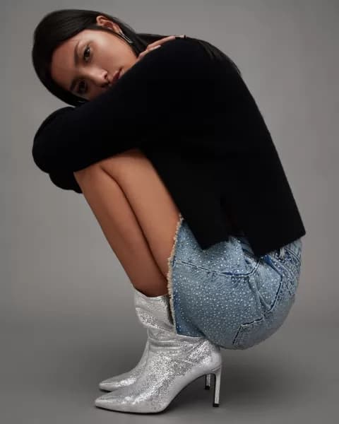 Image of AllSaints Orlana Heeled Shimmer Leather Boots