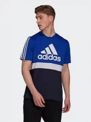 Image of adidas Essentials Colorblock T-Shirt, Blue/White Size M Men