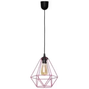 Image of Karo Wire Frame Pendant Ceiling Light Black Pink 24cm