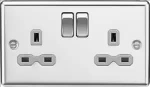 Image of KnightsBridge 13A 2G DP Switched Socket with Grey Insert - Rounded Edge Polished Chrome