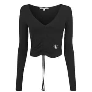 Image of Calvin Klein Jeans Drawstring V Neck Top - Black