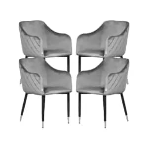 Image of Verona Velvet Upholstered Dining Chair with Silver end Caps - Set of 4 - Grey - Grey