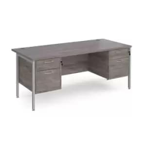 Image of Maestro 25 straight desk 1800mm x 800mm with two x 2 drawer pedestals - silver H-frame leg and grey oak top