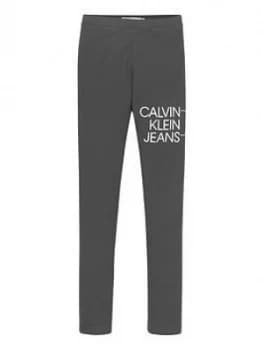 Image of Calvin Klein Jeans Girls Hybrid Logo Leggings - Black, Size Age: 14 Years, Women
