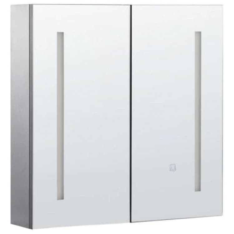 Image of Beliani Bathroom Wall Mounted Mirror Cabinet LED Chabunco 60 Cm 60 Cm Black