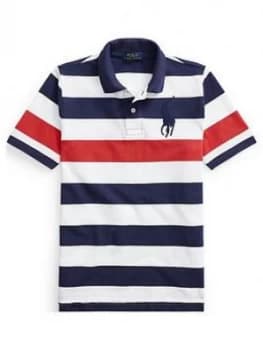 Image of Ralph Lauren Boys Short Sleeve Big Pony Stripe Polo - Navy, Size 8 Years, S