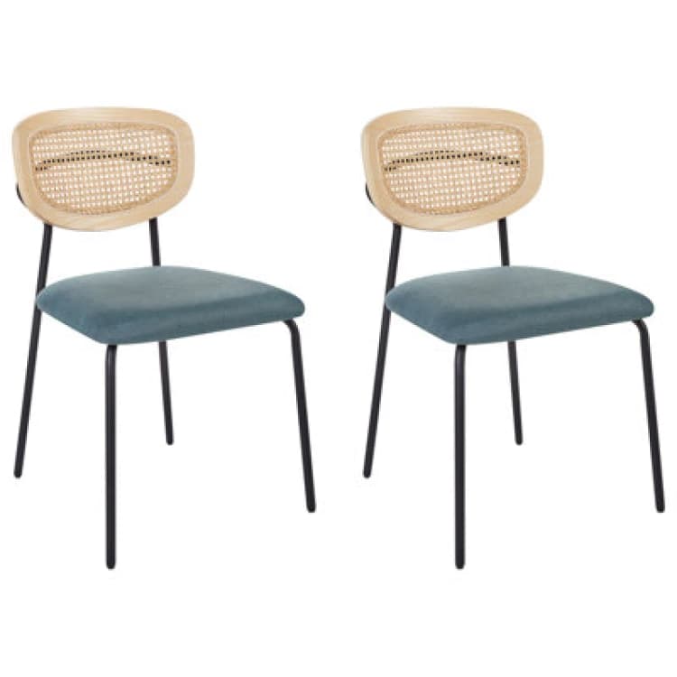 Image of Beliani Set Of 2 Dining Chairs Mayetta Rattan Teal