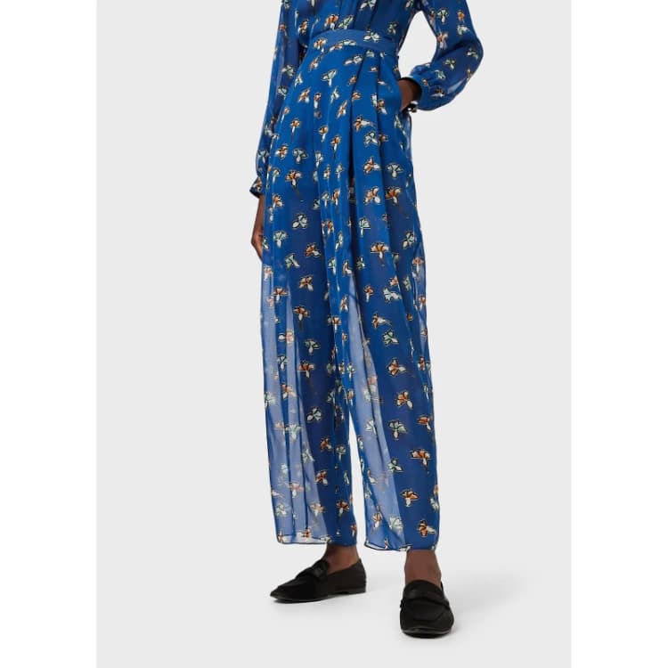 Image of Emporio Armani Print Wide Leg Trousers - Blue Blue 4