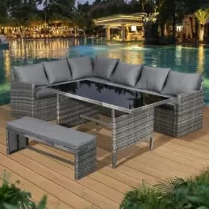 Image of Fiji Rattan 8 Seat Corner Dining Set in Pewter Grey