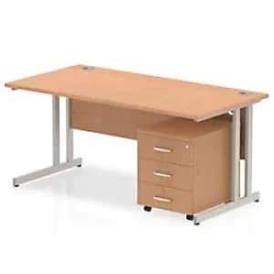 Image of Dynamic Rectangular Straight Desk Oak MFC Cantilever Leg Silver Frame Impulse 1 x 3 Drawer Mobile Pedestal 1400 x 800 x 730mm