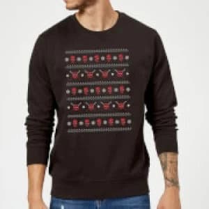 Image of Marvel Deadpool Christmas Faces Black Christmas Sweatshirt - XL - Black