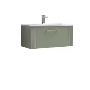 Image of Nuie Deco 800mm Wall Hung Single Drawer Vanity & Basin 4 - Satin Reed Green