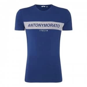 Image of Antony Morato Rubber Logo T Shirt - Blue 7060