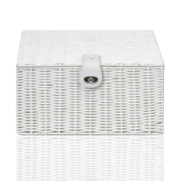 Image of Arpan Hamper Basket Resin With Lid White Medium