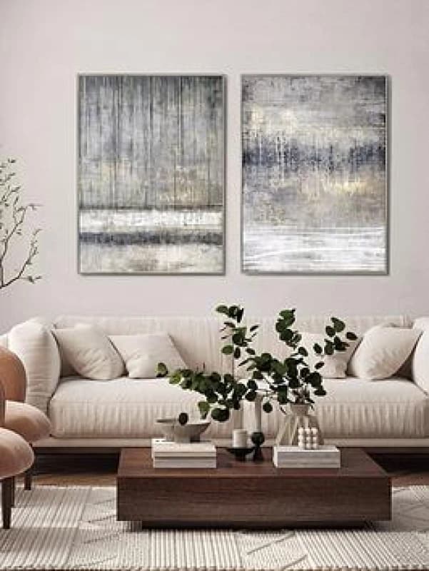 Image of Set of 2 Cedar & Sage Torrent Abstract Framed Canvases
