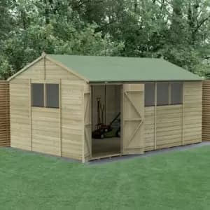 Image of 15' x 10' Forest Beckwood 25yr Guarantee Shiplap Pressure Treated Double Door Reverse Apex Wooden Shed (4.48m x 3.21m)