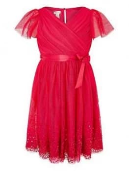 Image of Monsoon Girls Tulle Sequin Wrap Dress - Red, Size 8 Years, Women