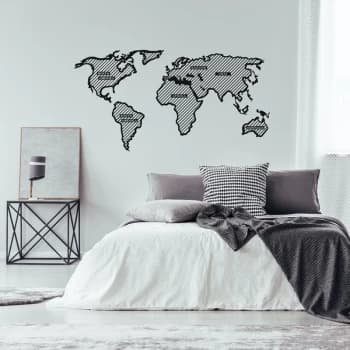 Image of World Map In The Stripes - Black (120 x 65) Black Decorative Metal Wall Accessory
