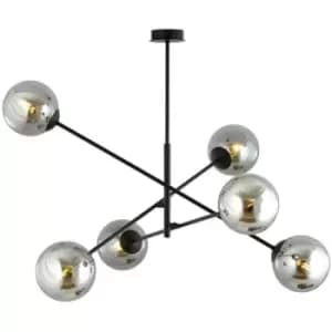 Image of Emibig Linear Black Multi Arm Pendant Ceiling Light with Graphite Glass Shades, 6x E14