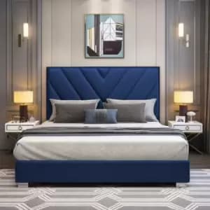 Image of Deana Upholstered Beds - Plush Velvet, Small Double Size Frame, Blue - Blue