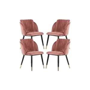 Image of Milano Velvet Upholstered Dining Chairs with Gold end Caps - Set of 4 - Pink - Pink