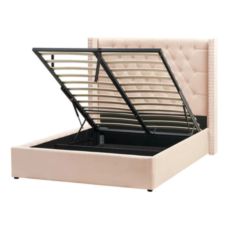 Image of Beliani Ottoman Bed Velvet Lubbon 140 X 200 Cm (Eu Double) Beige