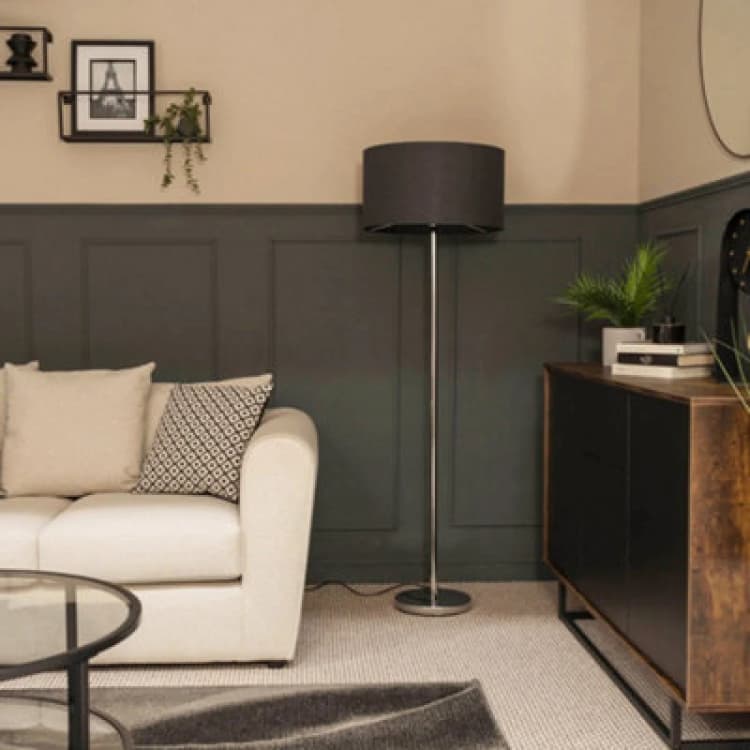 Image of ValueLights Charlie Chrome Floor Lamp With Large Charcoal Shade Silver