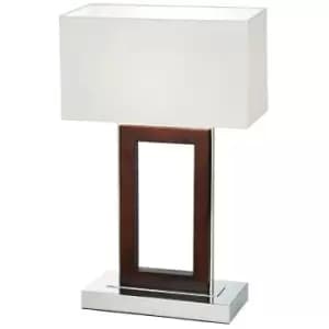 Image of Pattern Table Lamp Light Chrome & Dark Wood Modern Square Base Alcantara Shade