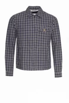 Image of Mens French Connection Laundered Oxford Check Harrington Jacket Blue