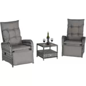 Image of Outsunny - 3 PCs Rattan Chaise Lounge Sofa Set w/ Cushion Outdoor Garden