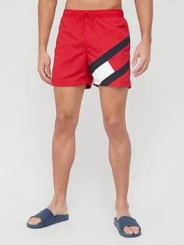 Image of Tommy Hilfiger Slim Fit Medium Drawstring Swim Shorts - Red , Primary Red Size M Men