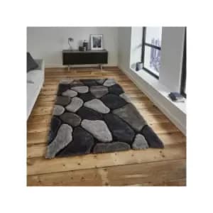 Image of Think Rugs Noble House NH5858 Shaggy Hand Tufted Rug, Grey/Cobalt, 150 x 230 Cm