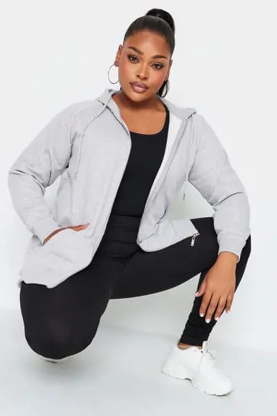 Image of Yours Zip Through Hoodie Light Grey