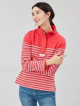 Image of Joules Saunton Casual Half Zip Sweatshirt - Red/Cream, Size 16, Women