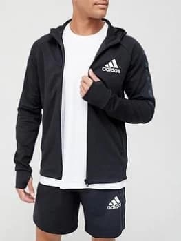 Image of adidas Tape Detail Zip Hoodie - Black/White, Size S, Men