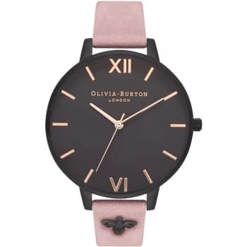 Image of Embellished 3D Bee Black & Rose Suede Watch