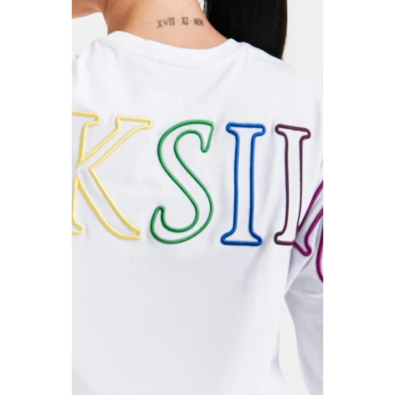 Image of SikSilk Branded Cropped T-Shirt - White White 8