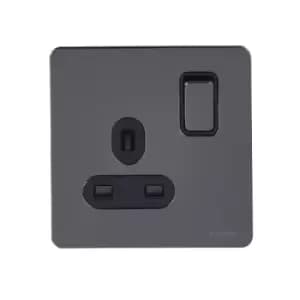 Image of Schneider USFP 13A Double Pole 1G Switched Socket Black Insert Black Nickel - GU3410DBBN