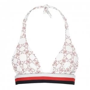 Image of Guess Logomania Halterneck Bikini Top - Cream A009