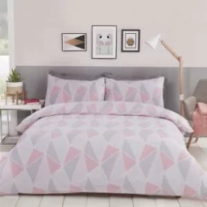 Image of Leo Geometric King Duvet Quilt Cover Bedding Set Pink/Grey