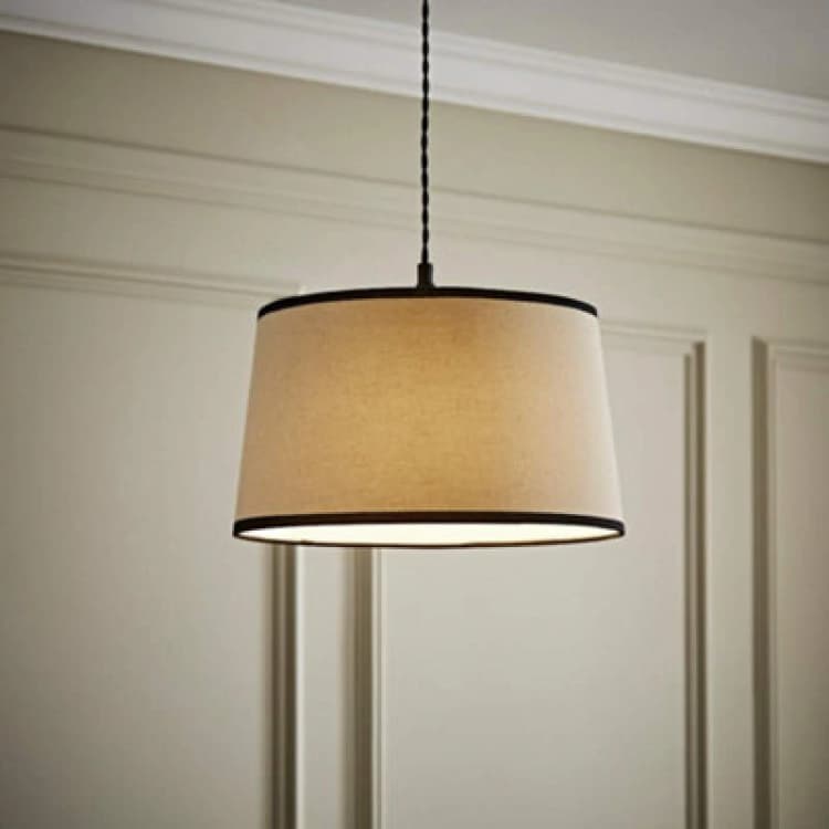 Image of ValueLights ValueLights Aspen Linen Black Trim Edge Tapered Easy Fit Pendant Lamp Shade in Off White Size: Medium Off White Medium Unisex 5016529273