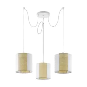 Image of Hanging Ceiling Pendant Light White Seagrass 3x 40W E27 Adjustable Feature Lamp
