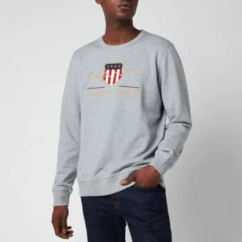Image of GANT Mens Archive Shield Crewneck Sweatshirt - Grey Melange - XXL