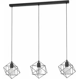 Image of Hanging Ceiling Pendant Light Black Cube Frame 3x E27 Geometric Kitchen Island
