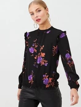 Image of Oasis Violet Floral Lace Trim Top - Multi Black, Multi Black, Size 8, Women