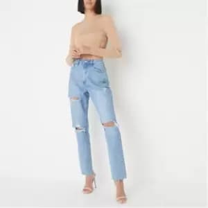 Image of Missguided Ripped Straight Leg Jeans - Blue