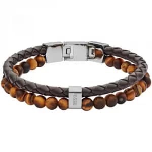 Image of Fossil Black Braided Leather Beaded Two Row Bracelet JF03118040