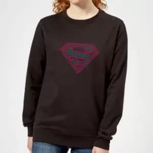 Image of Justice League Superman Retro Grid Logo Womens Sweatshirt - Black - L - Black