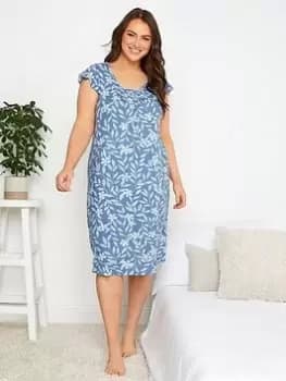 Image of Yours Curve Floral Print Pleat Front Soft Touch Nightdress - Blue Size 14-16, Women